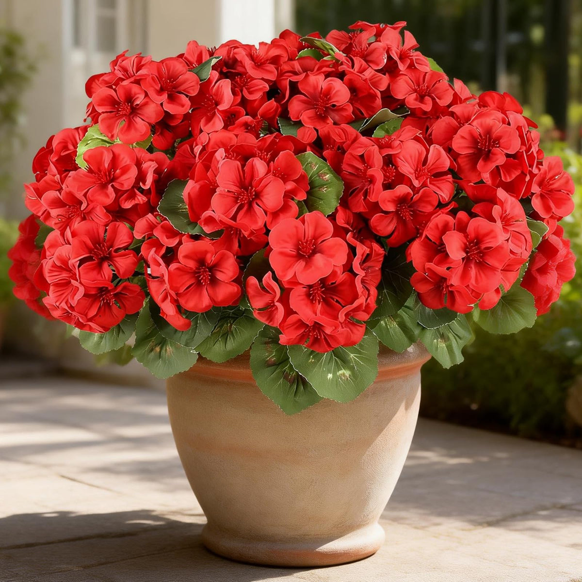 AGIRL reusable faux geraniums save time and money on décor.