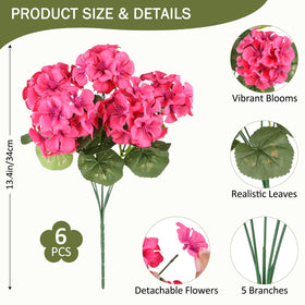 AGIRL rose-red artificial geraniums outdoor bundles on balcony planters for year-round charm
