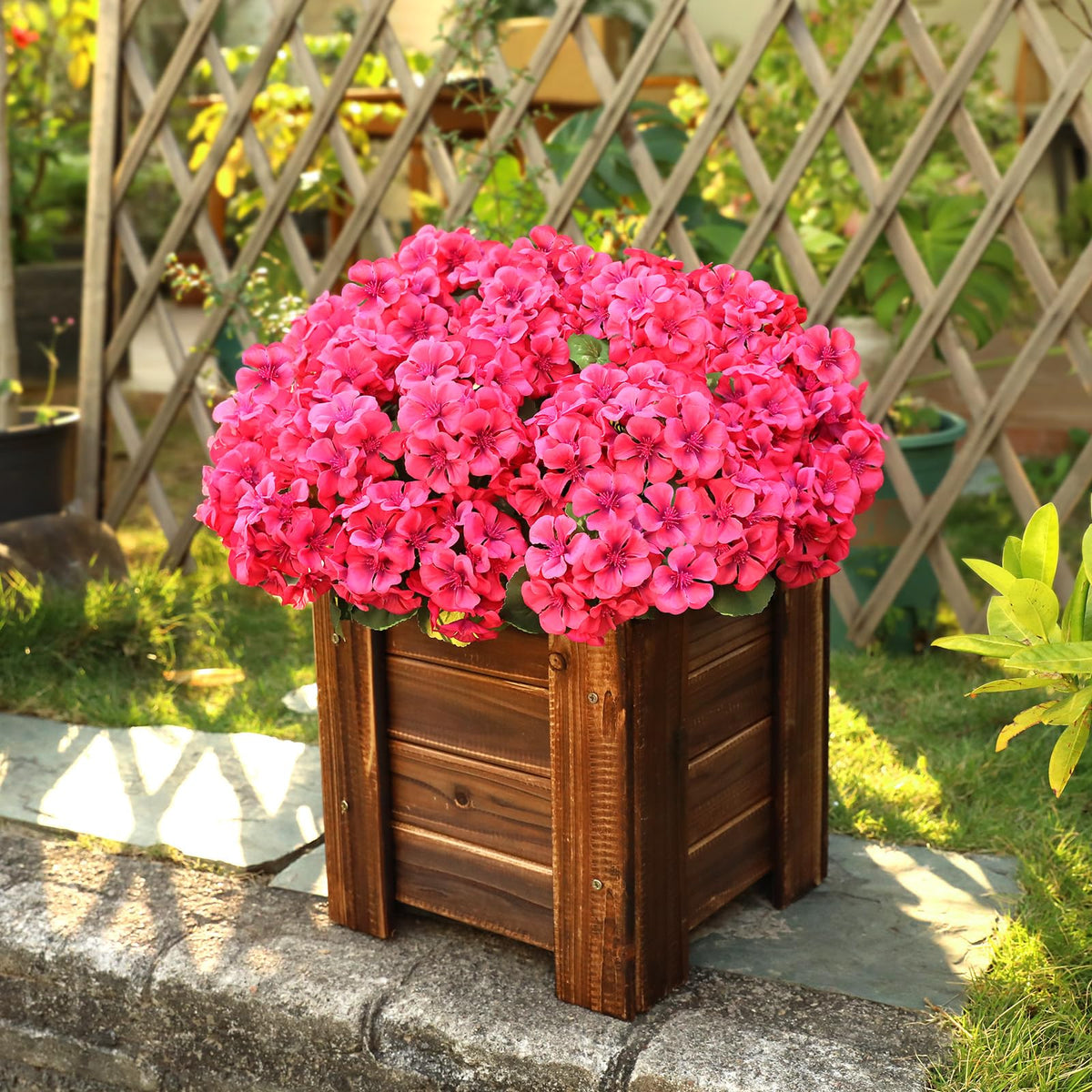 AGIRL rose-red artificial geraniums outdoor bundles add vibrant color with minimal maintenance