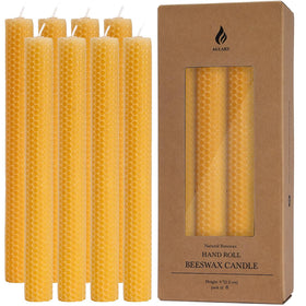 AGLARY 8pcs beeswax tapers with a natural burn and warm glow