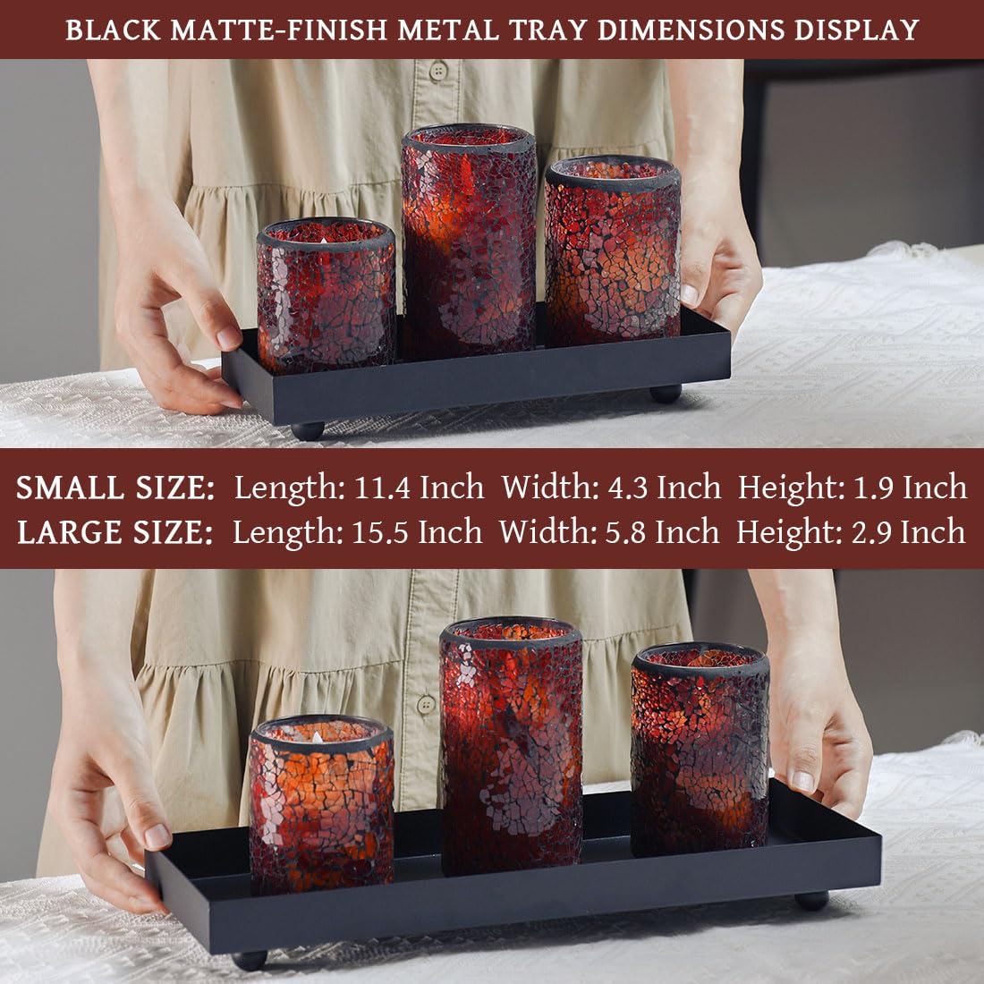 AGLARY Rectangle Black Matte Metal Tray bathroom tank organizer for small items.