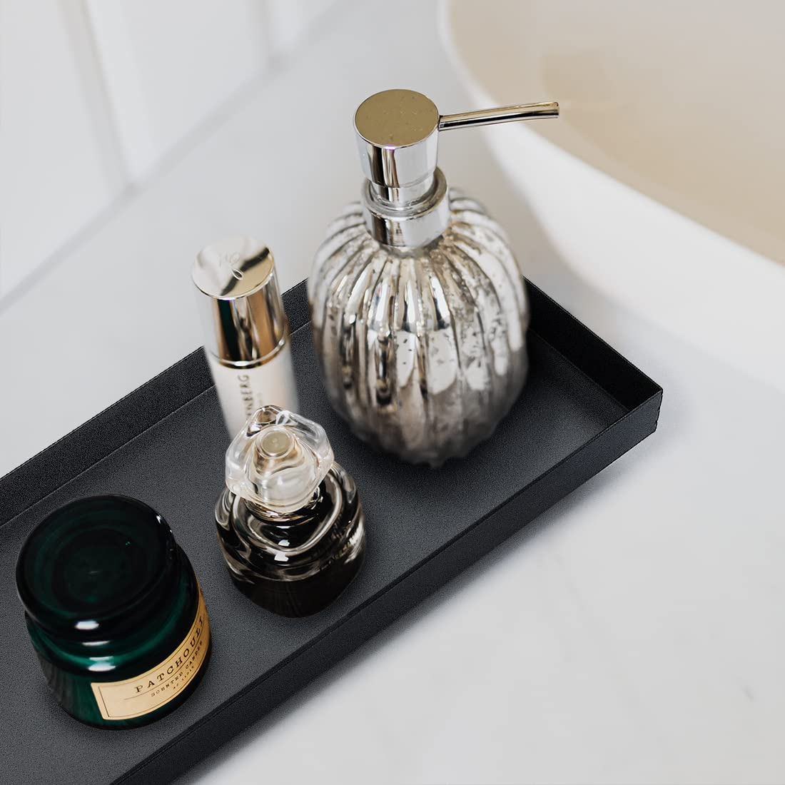 AGLARY Rectangle Black Matte Metal Tray edge-polished for a smooth touch.