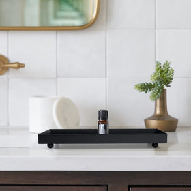 AGLARY Rectangle Black Matte Metal Tray perfume storage on dresser.