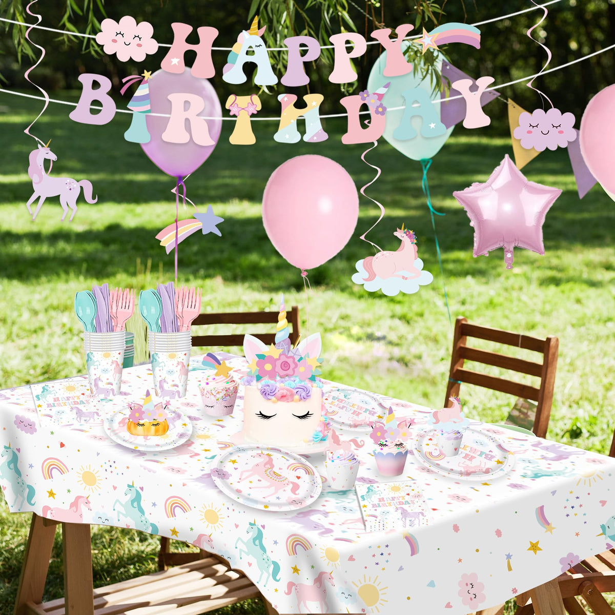AGoooodySet unicorn banner creates a playful, photo-ready focal point.