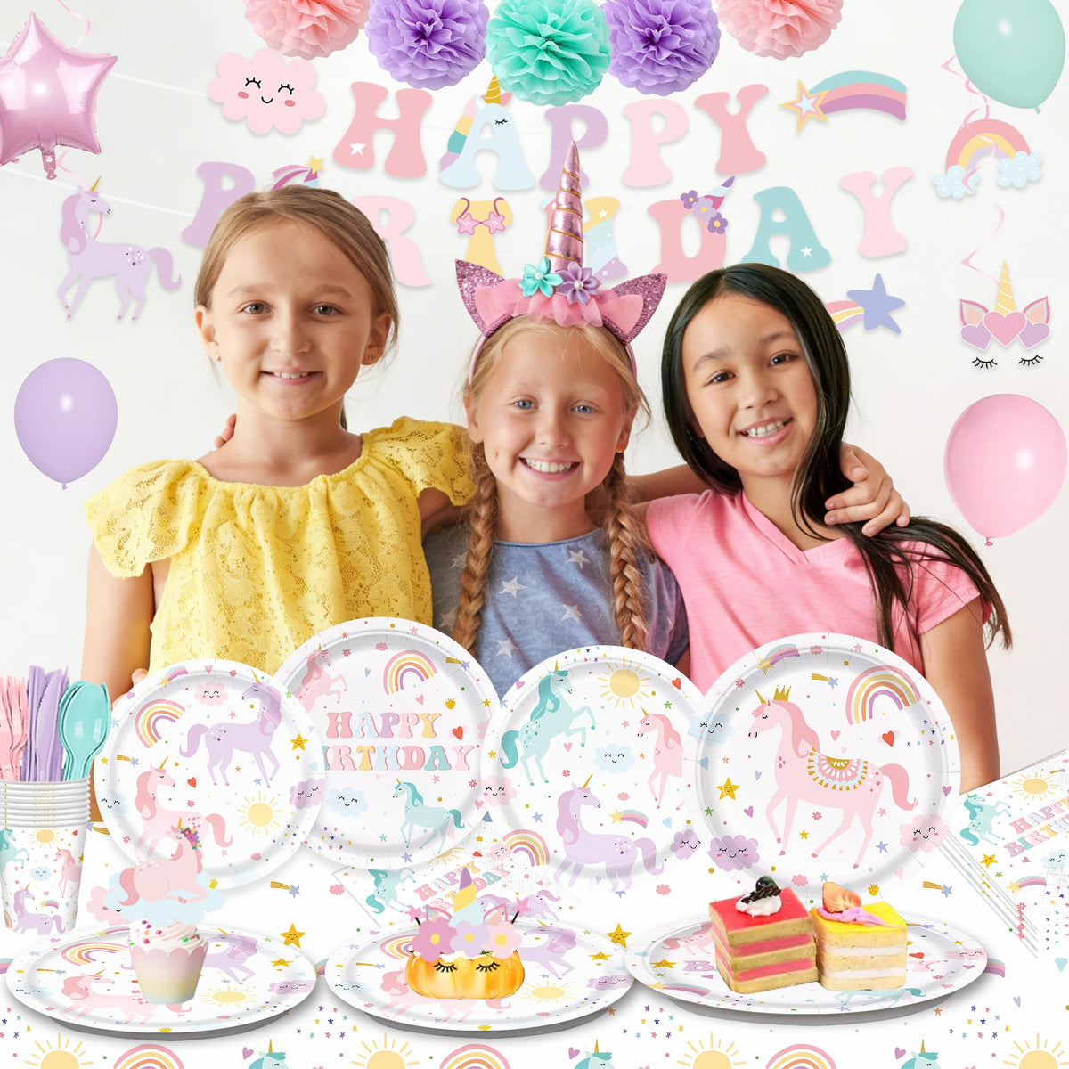 AGoooodySet 7-inch unicorn plates keep portions kid-friendly for easy serving.