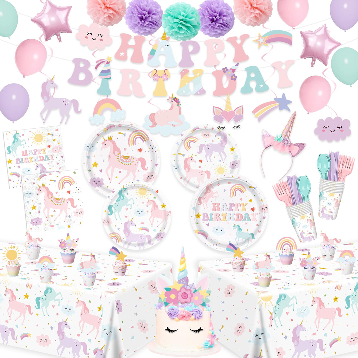 AGoooodySet 9-inch unicorn plates add sturdy, colorful dining for a magical party.
