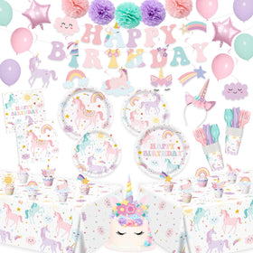 AGoooodySet 9-inch unicorn plates add sturdy, colorful dining for a magical party.
