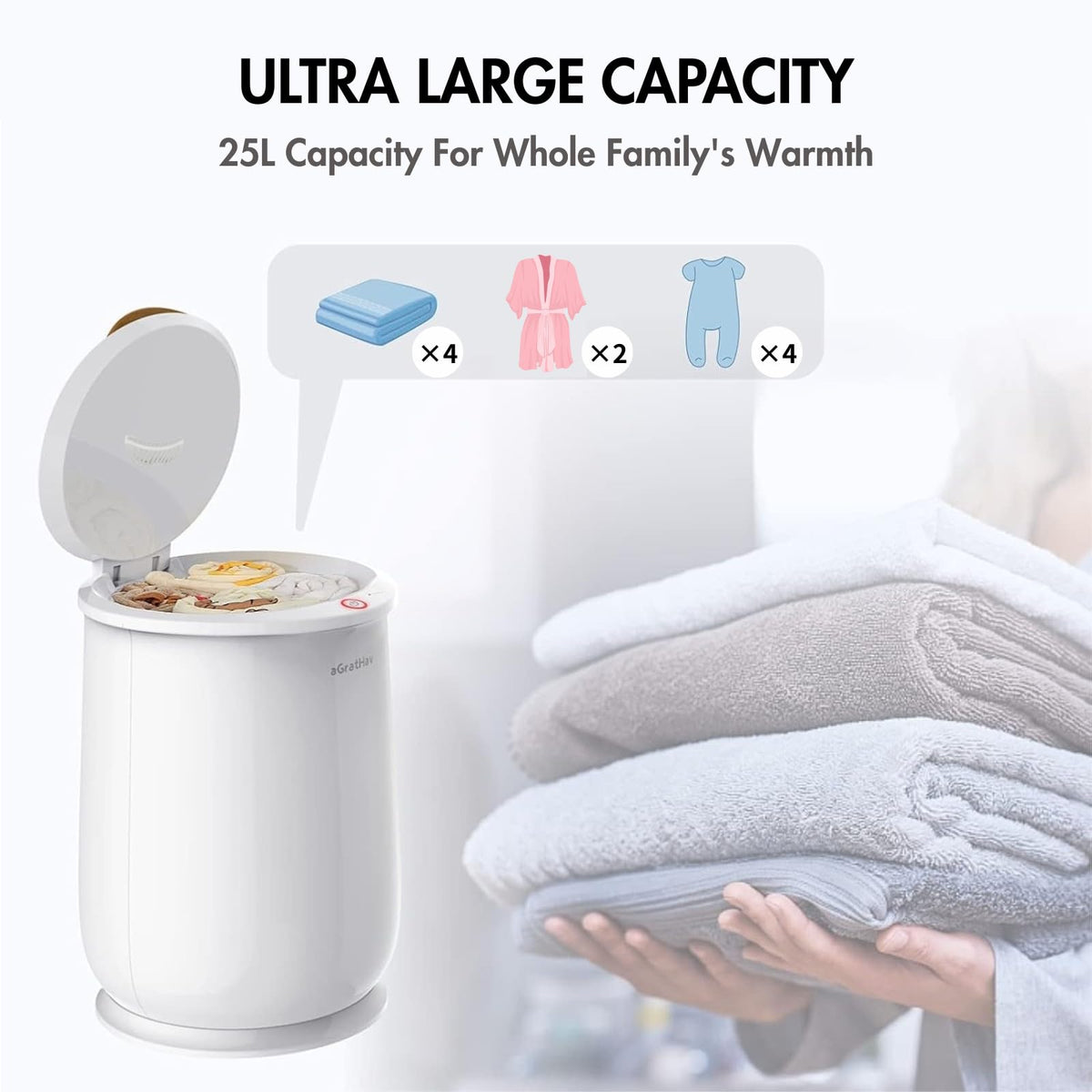 aGratHav ultra capacity interior holds multiple towels for family use