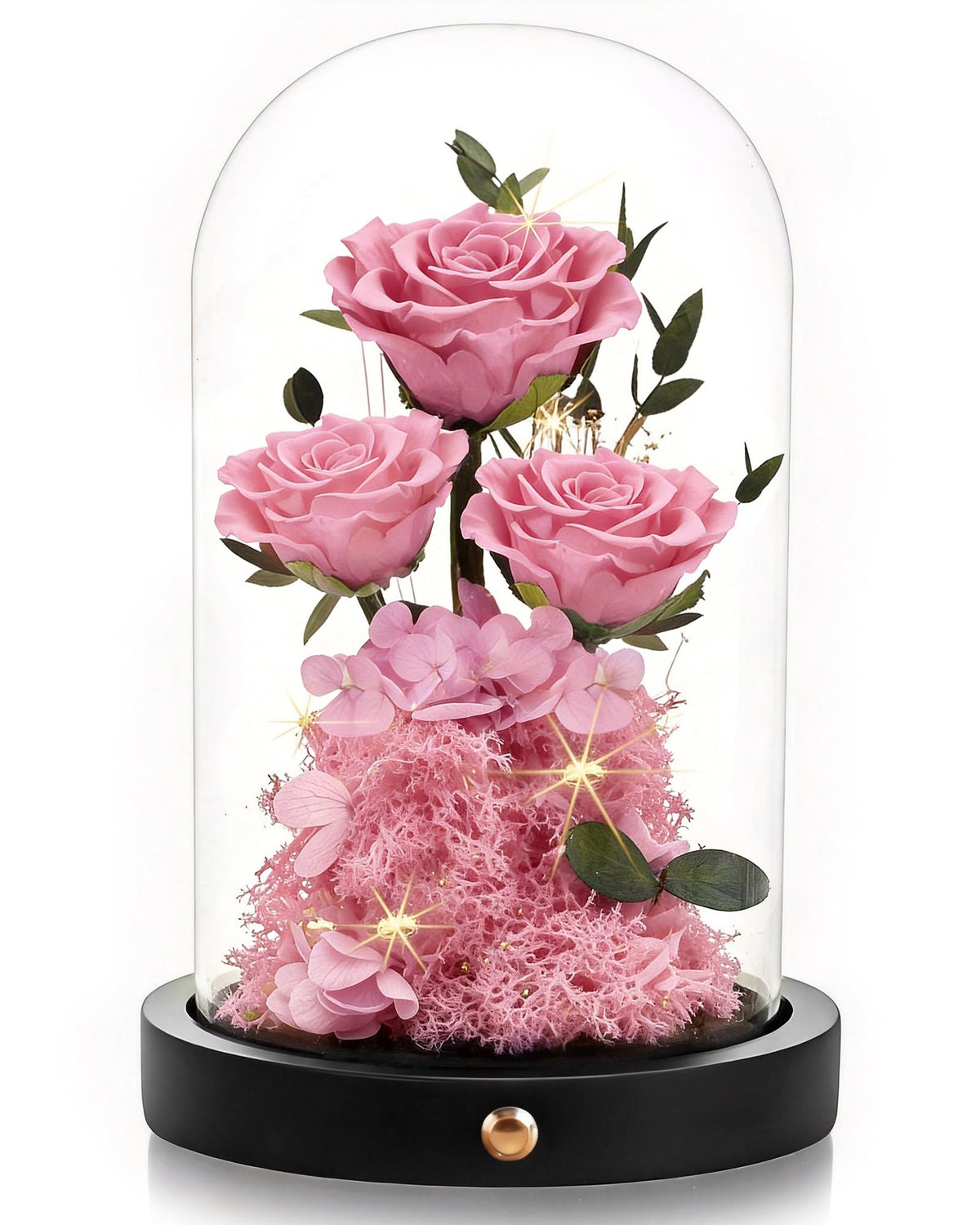Agrul Forever Rose in pink glass dome for low-maintenance home decor.