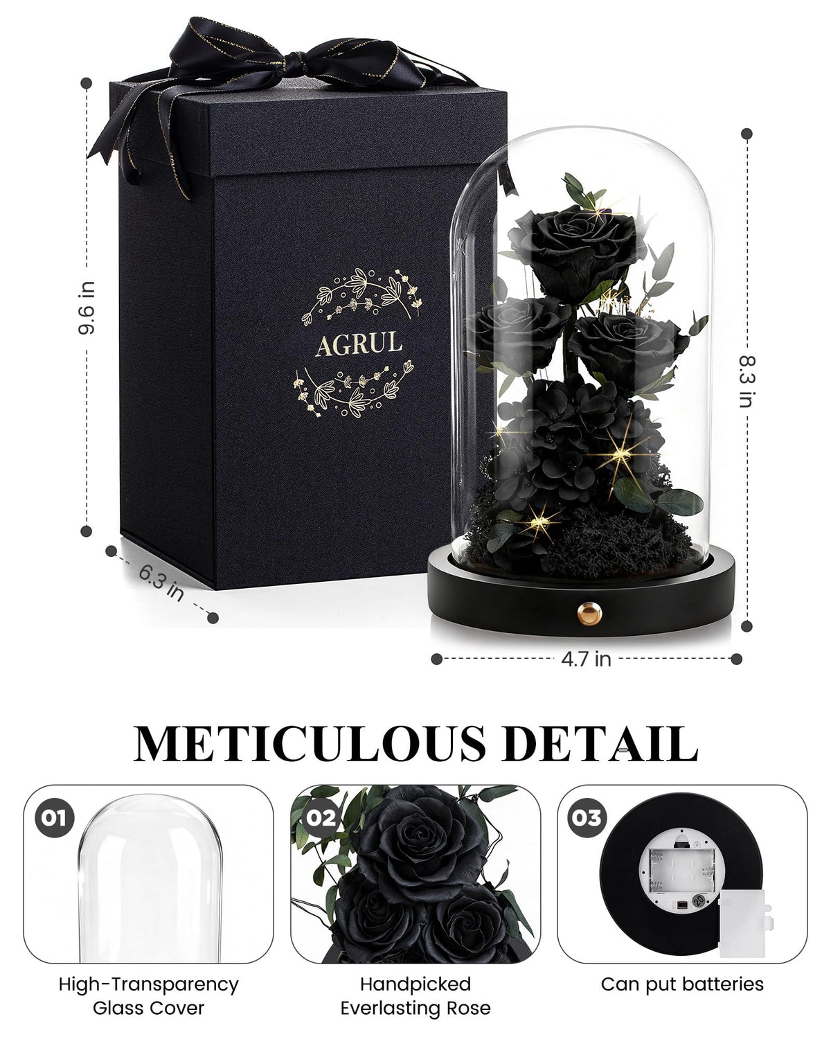 Agrul glass dome presentation protecting the rose while remaining decorative