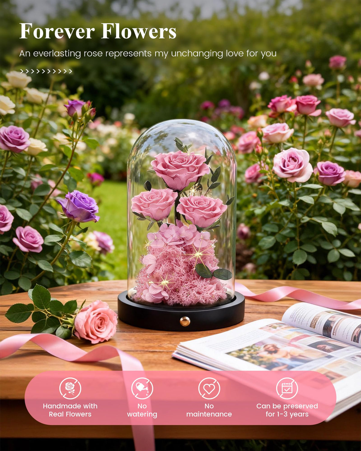 Agrul Mother's Day rose gift in pink preserved bloom for a thoughtful surprise.