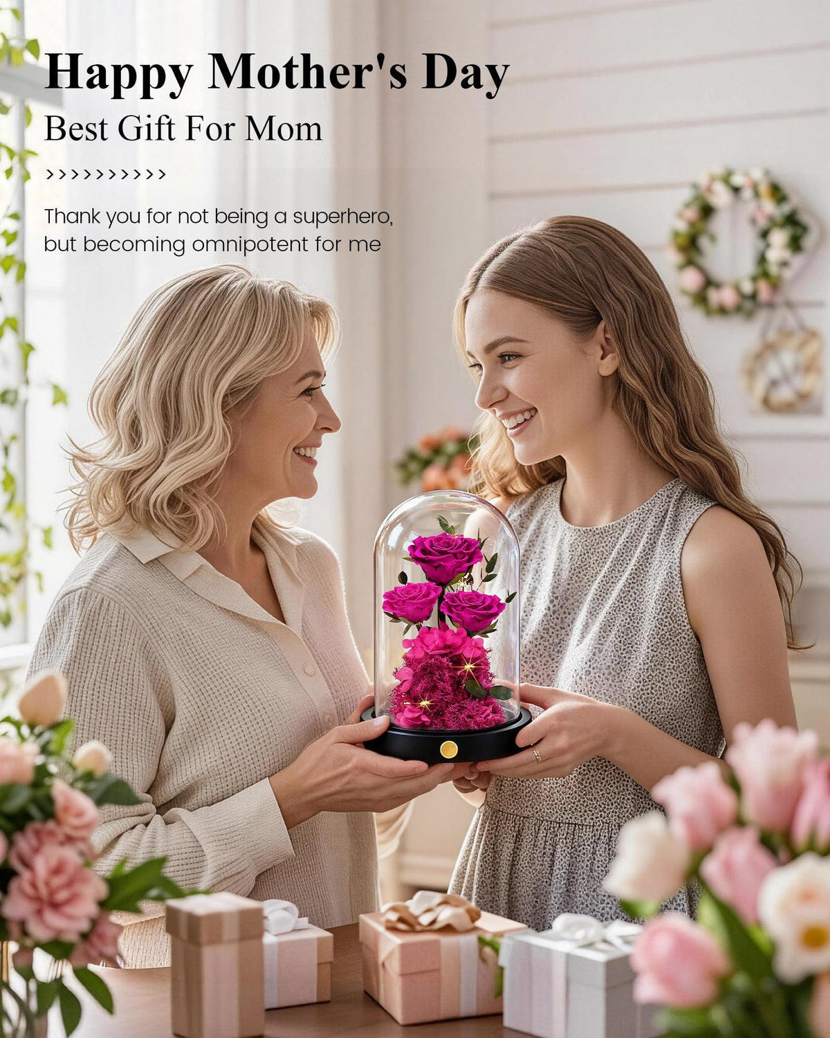 Agrul preserved rose in glass dome ideal for Mother's Day sentiment.