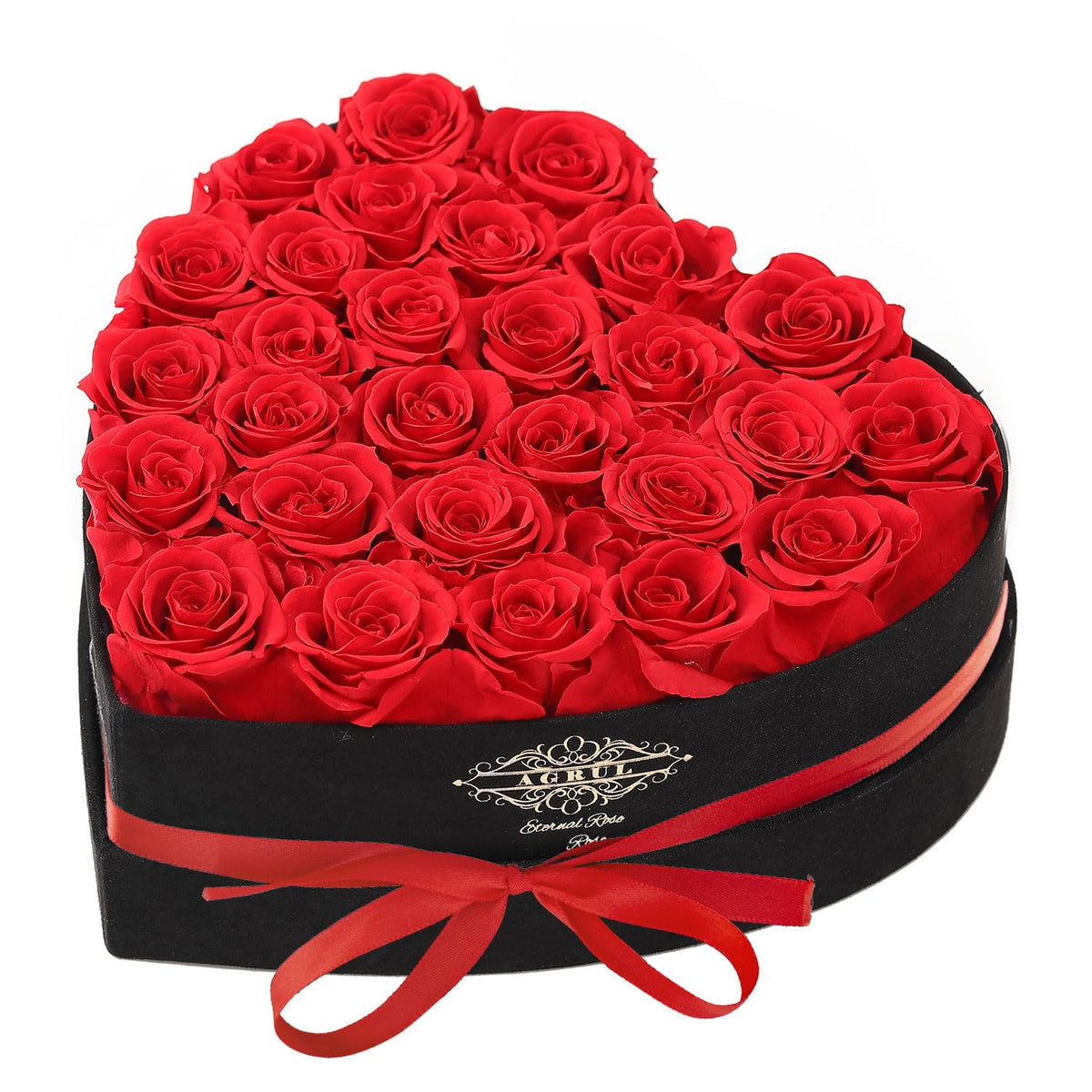 Agrul preserved roses in a heart-shaped box, gift-ready presentation