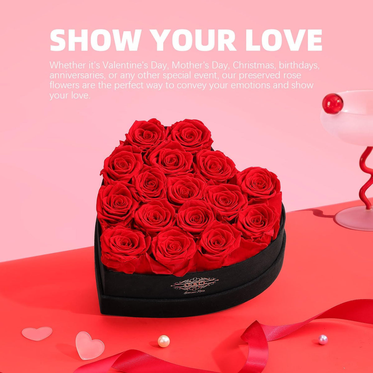 Agrul red preserved roses in a box, elegant gift for mom or wife.