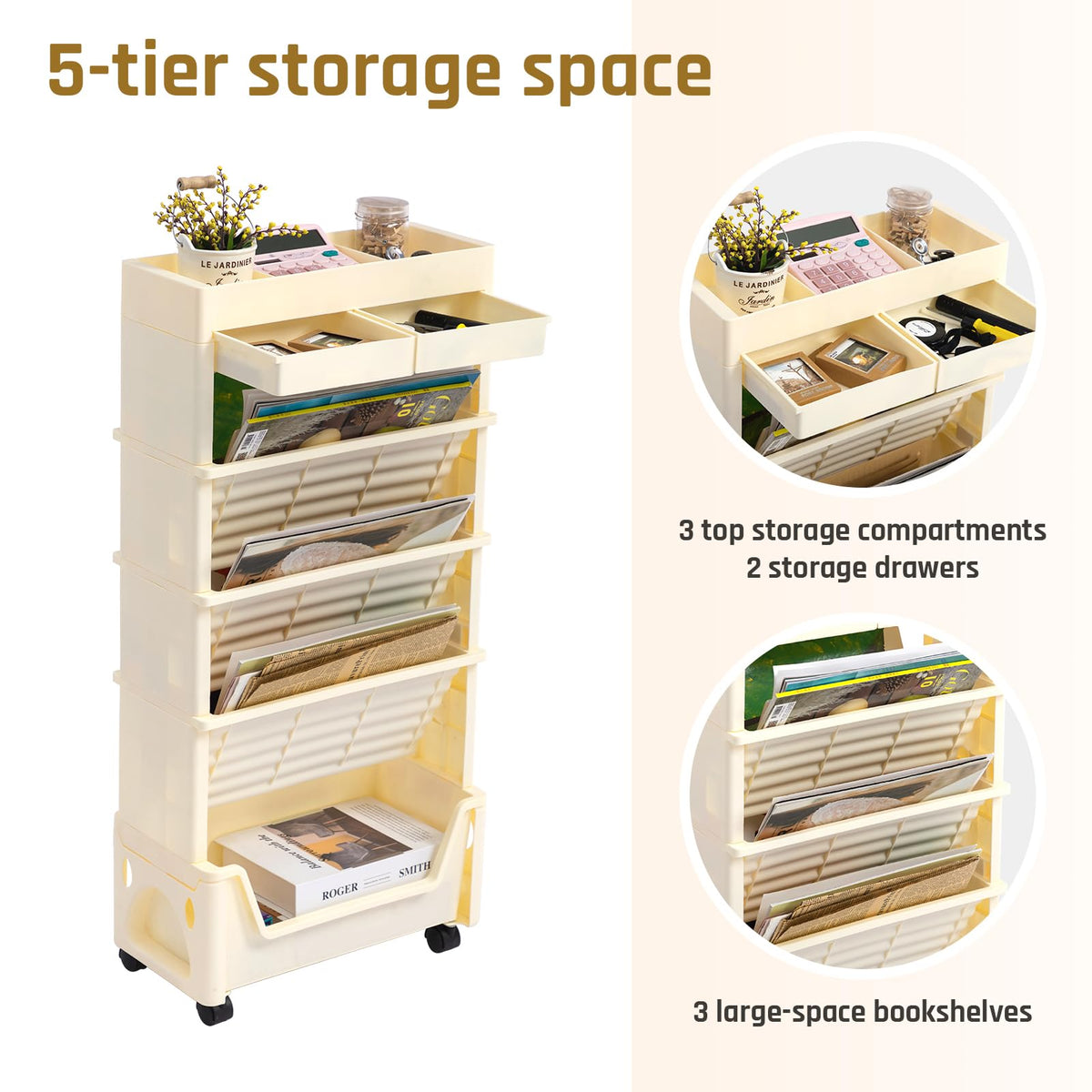 Beige AGTEK cart blends into home office or classroom decor.