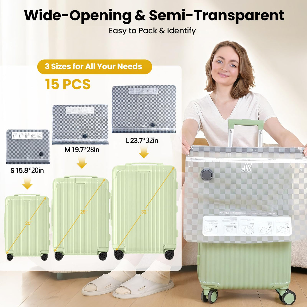 AH AEHIBO vacuum bags 180-degree opening facilitates easy loading of bulky items.