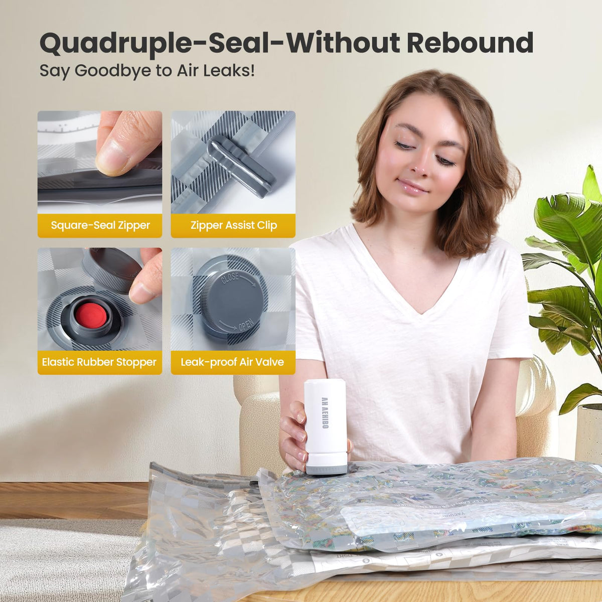 AH AEHIBO vacuum bags three-size set in use saves space for clothes during travel.