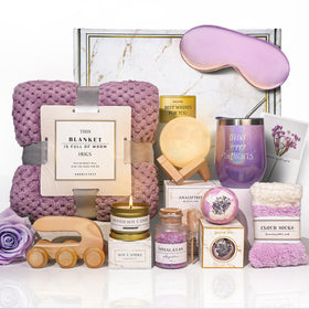 AHAGIFTREE blanket in gift basket for cozy comfort and self-care.