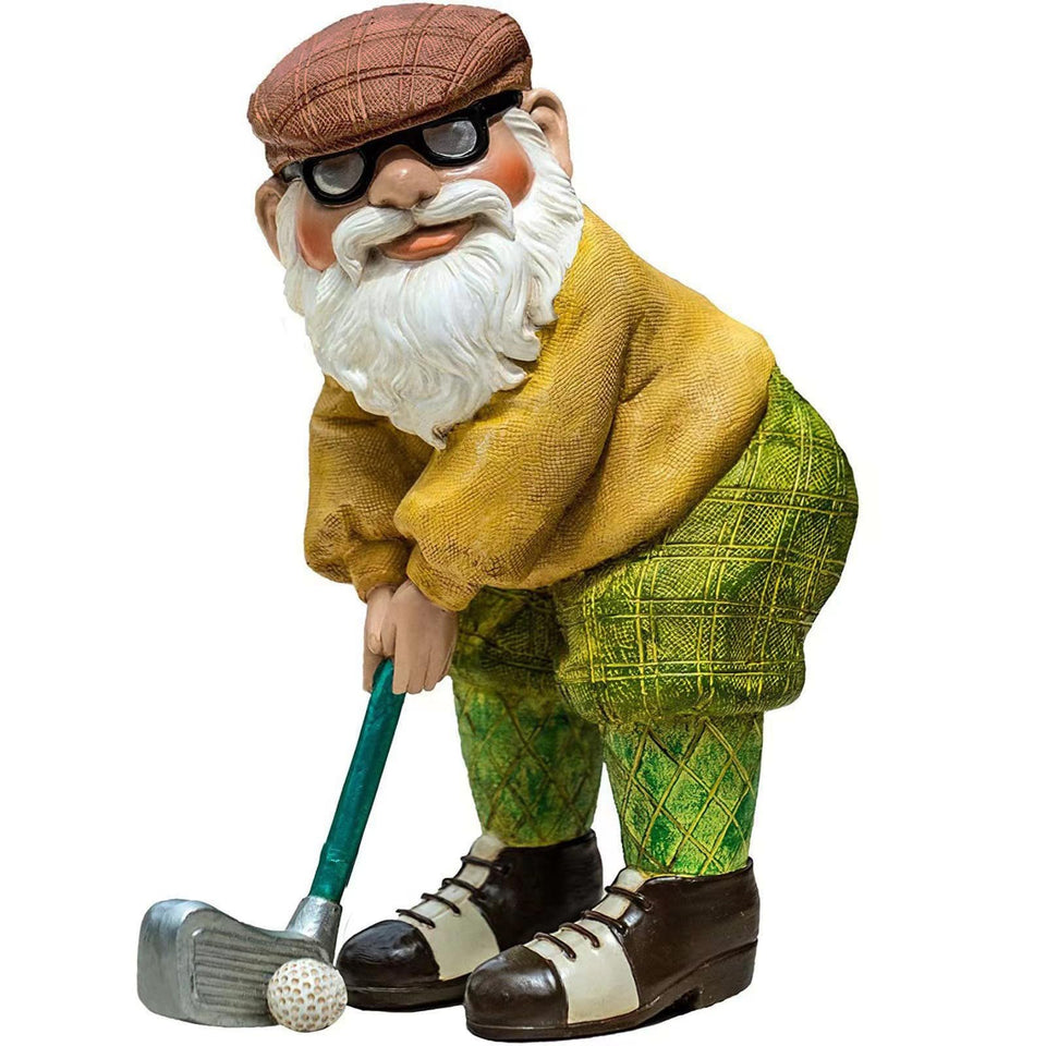 Ahbuohe garden golfing gnome statue boosts outdoor charm and whimsy.