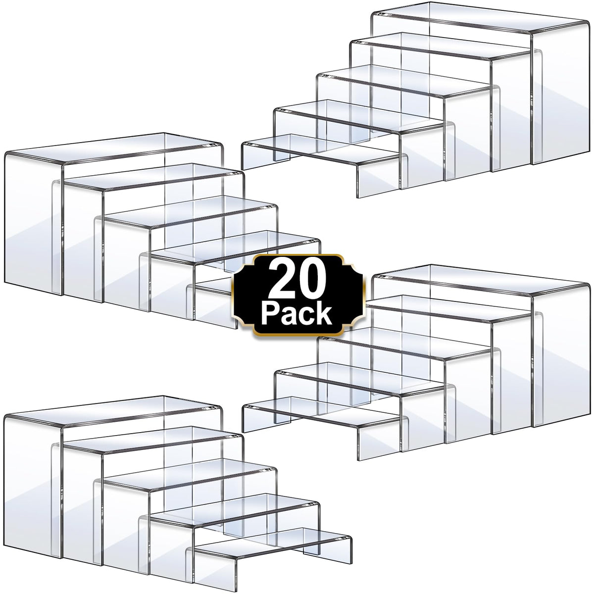 Aheroi acrylic risers front view, versatile clear display for decor and desserts.