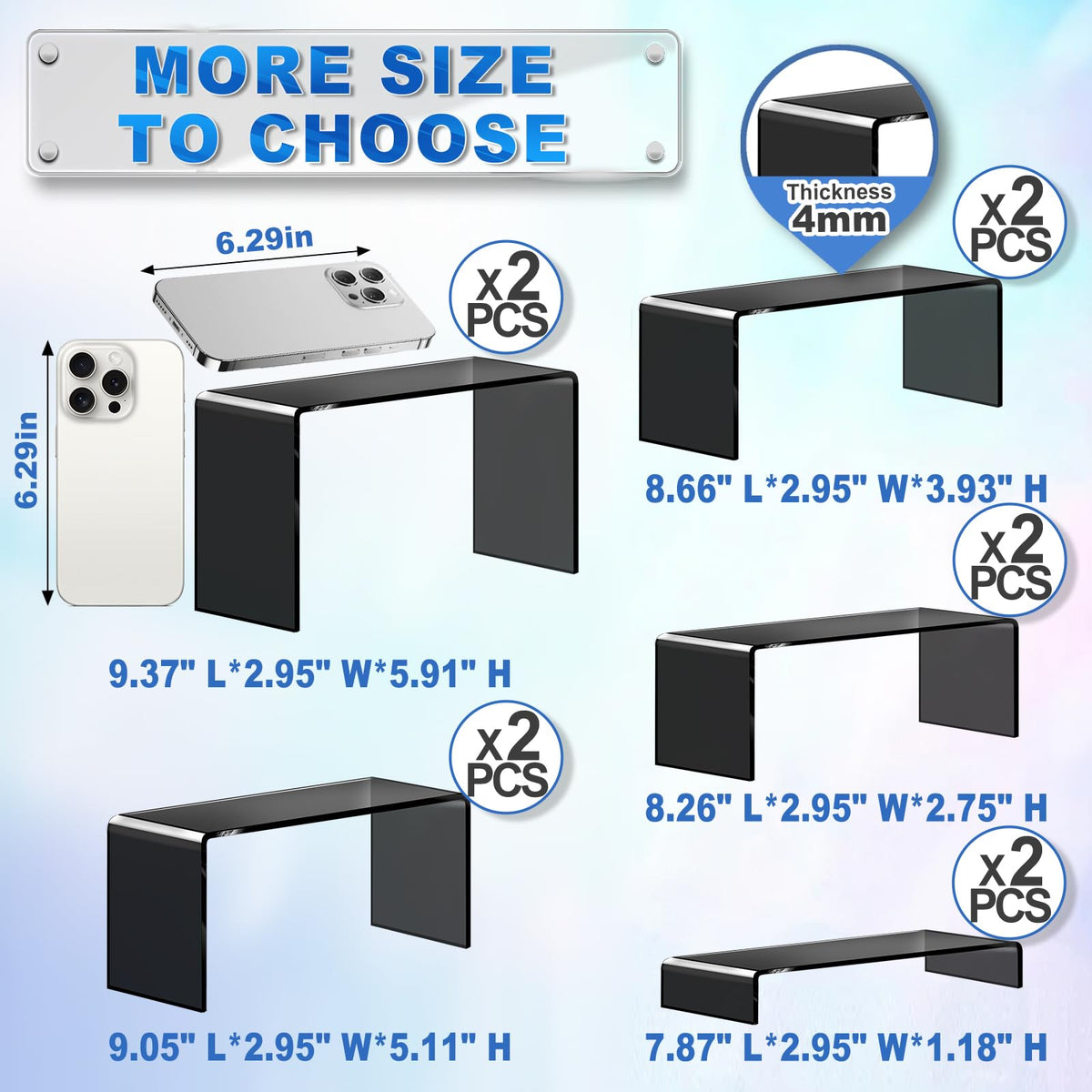 Aheroi black acrylic risers with smooth edge detail for safe display