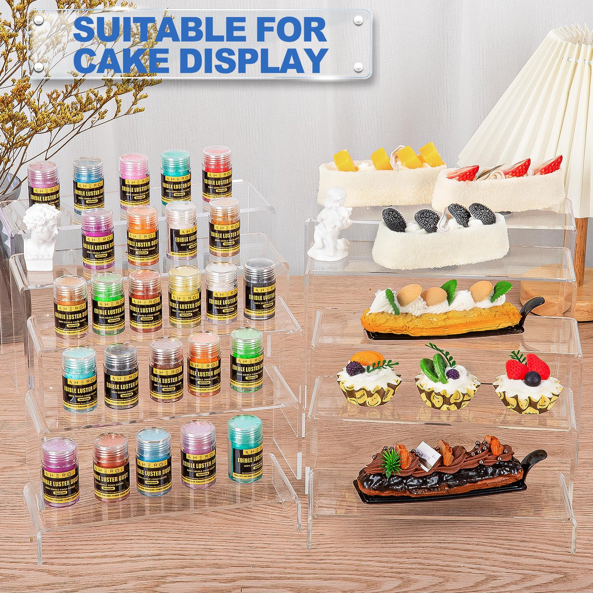 Aheroi edge-polished clear acrylic risers offer smooth display surfaces
