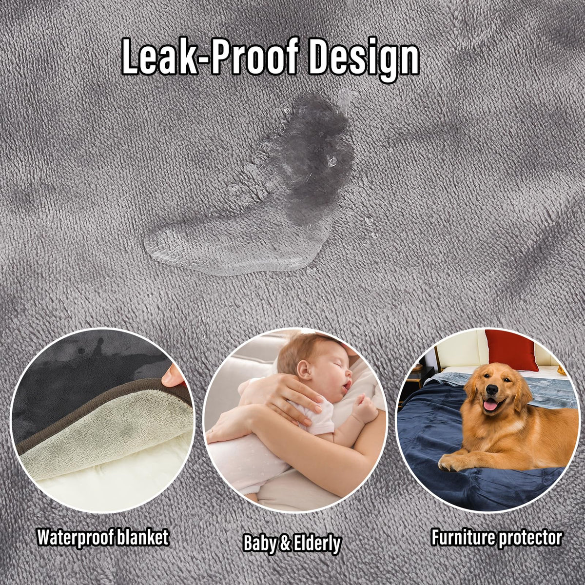 Ahinahwap blanket highlights the TPU waterproof layer for leakproof protection.