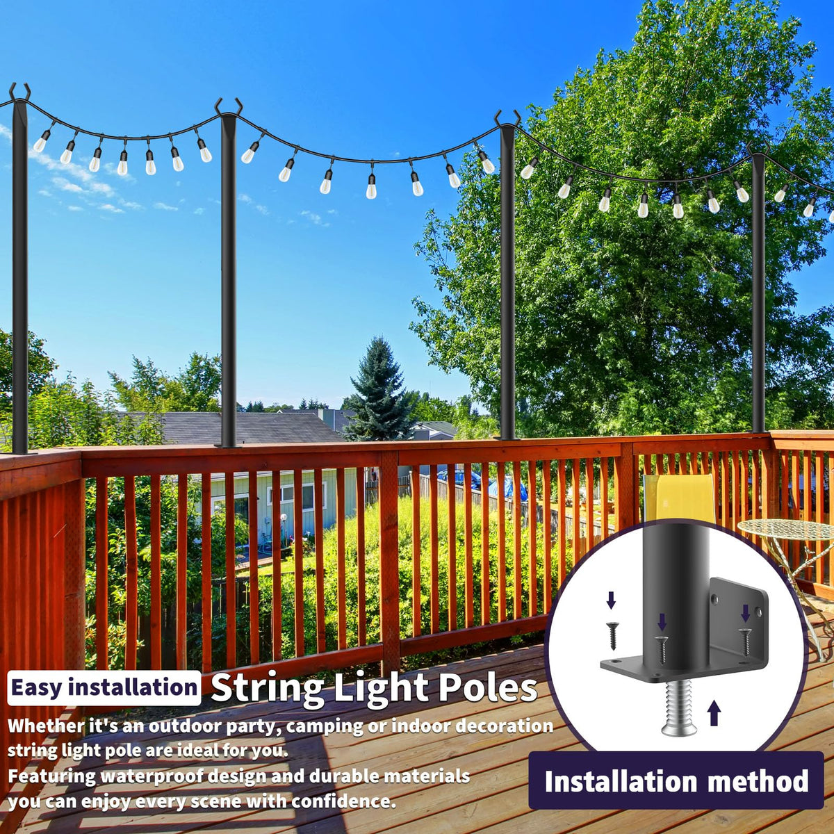 AHRLHR 5 ft outdoor light poles offer adjustable height for versatile exterior lighting.