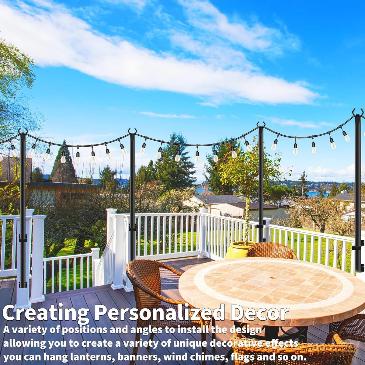 AHRLHR backyard lighting setup adds cozy ambience to decks and patios.