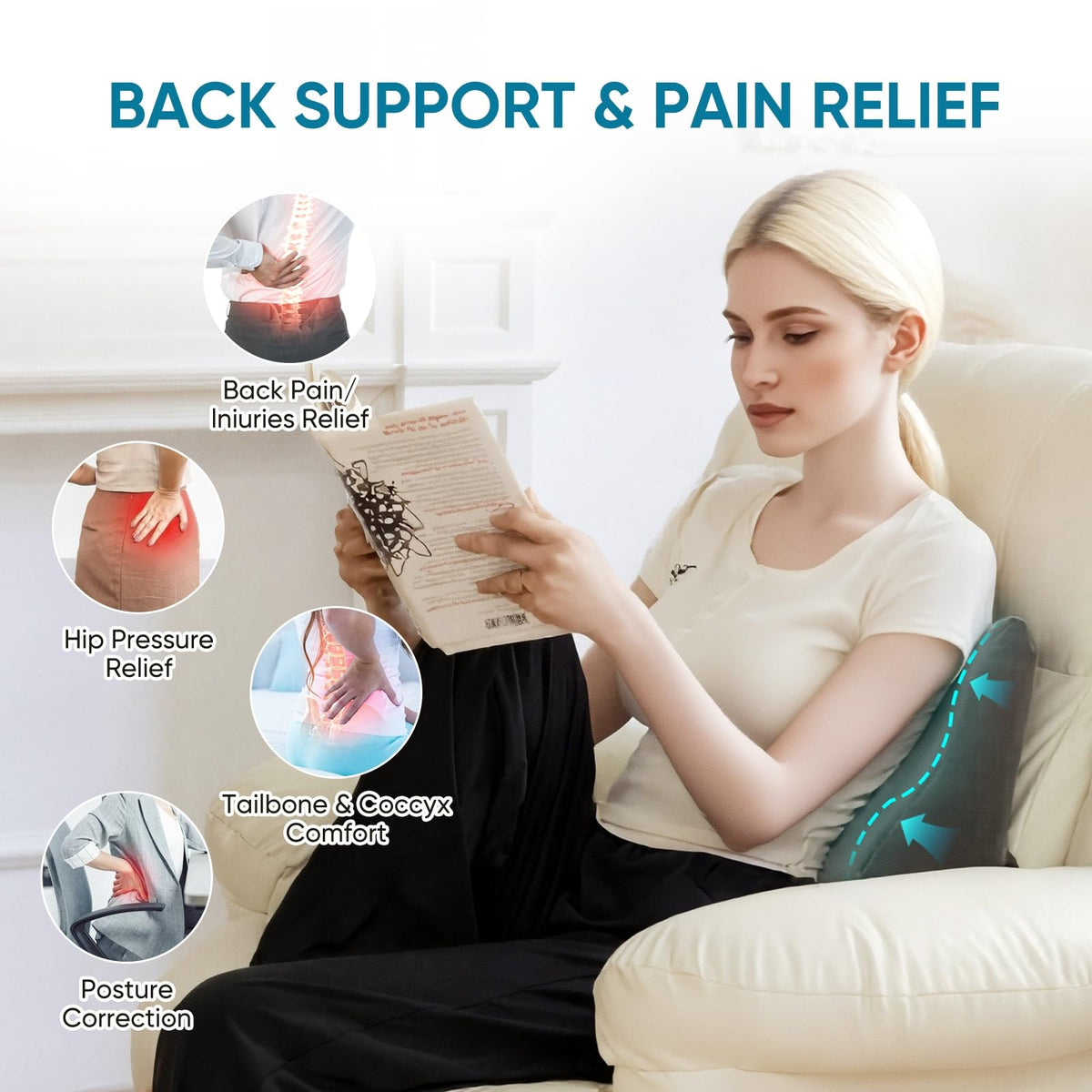 AHUAWA lumbar-support-pillow velvet cover removable closeup suggests breathable, skin-friendly fabric.