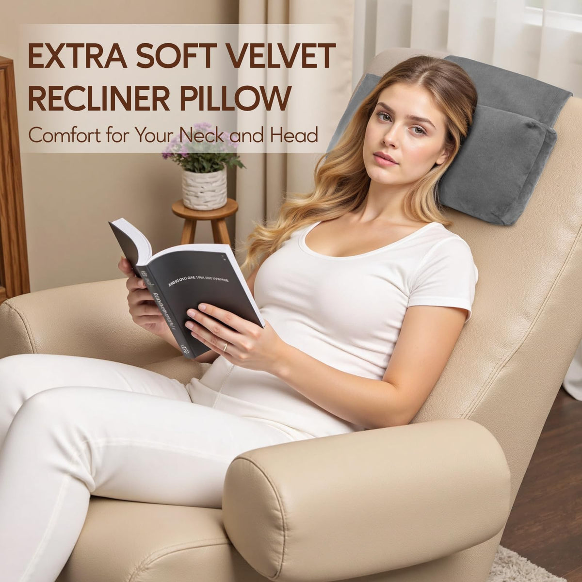 AHUAWA soft velvet recliner pillow delivers plush comfort.