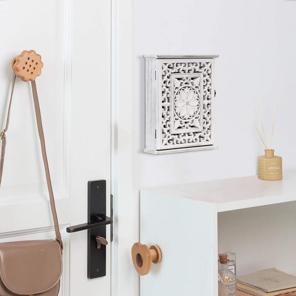 AHUONEL vintage white finish detail highlighting floral pattern