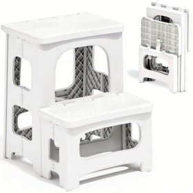 Ahxuvan 2-step stool foldable open for kitchen reach and quick tasks.
