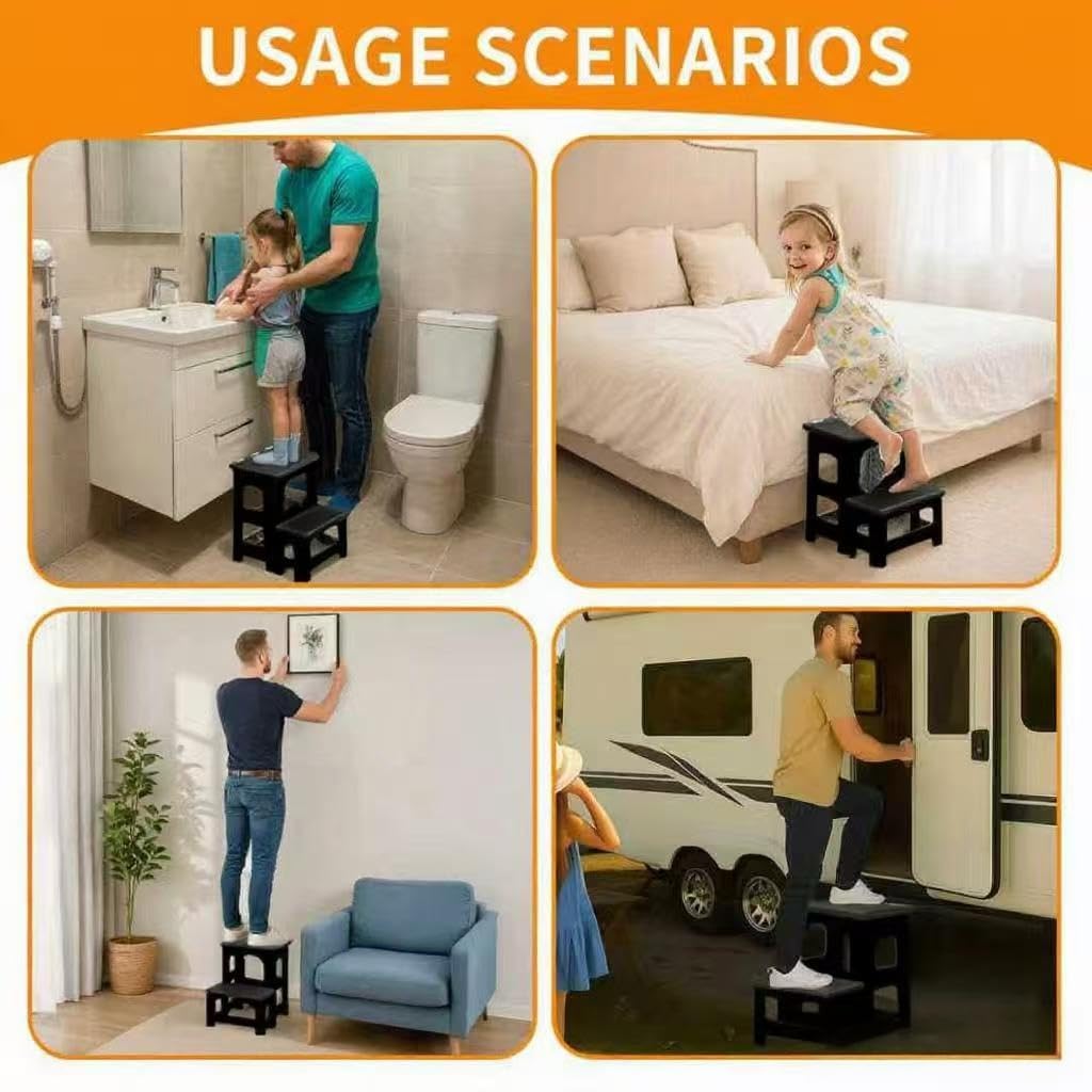 Ahxuvan 2-step stool folded, ultra-compact storage option for tight spaces.
