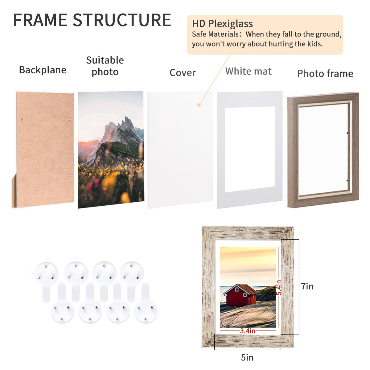 Aibala 5x7 rustic frame mounted on wall showing simple hanging options