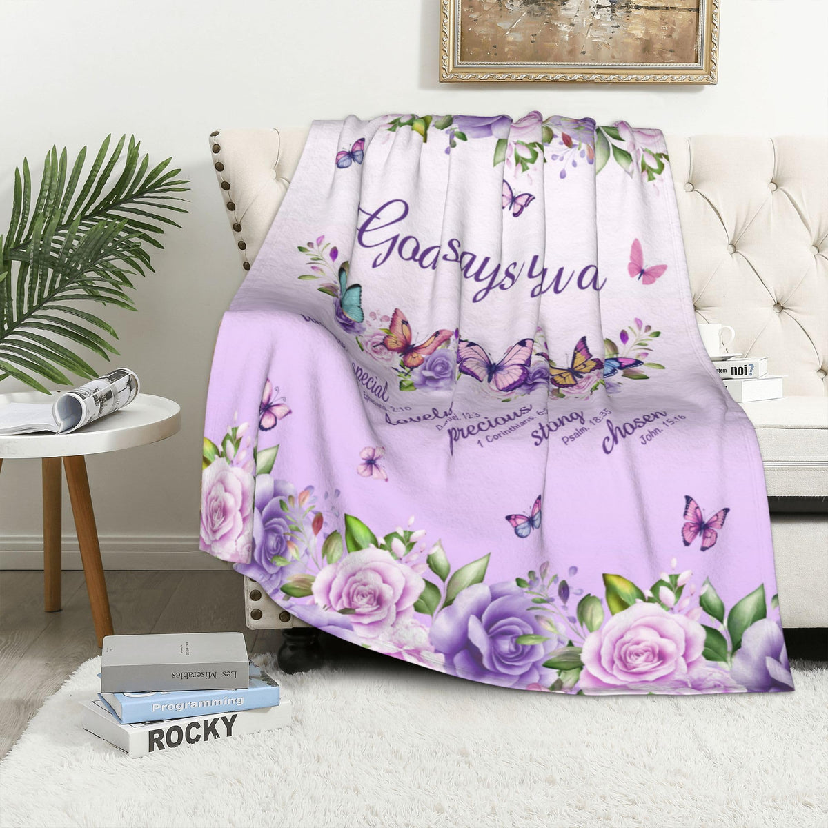AICLIV blanket close-up with verses, durable and cozy texture