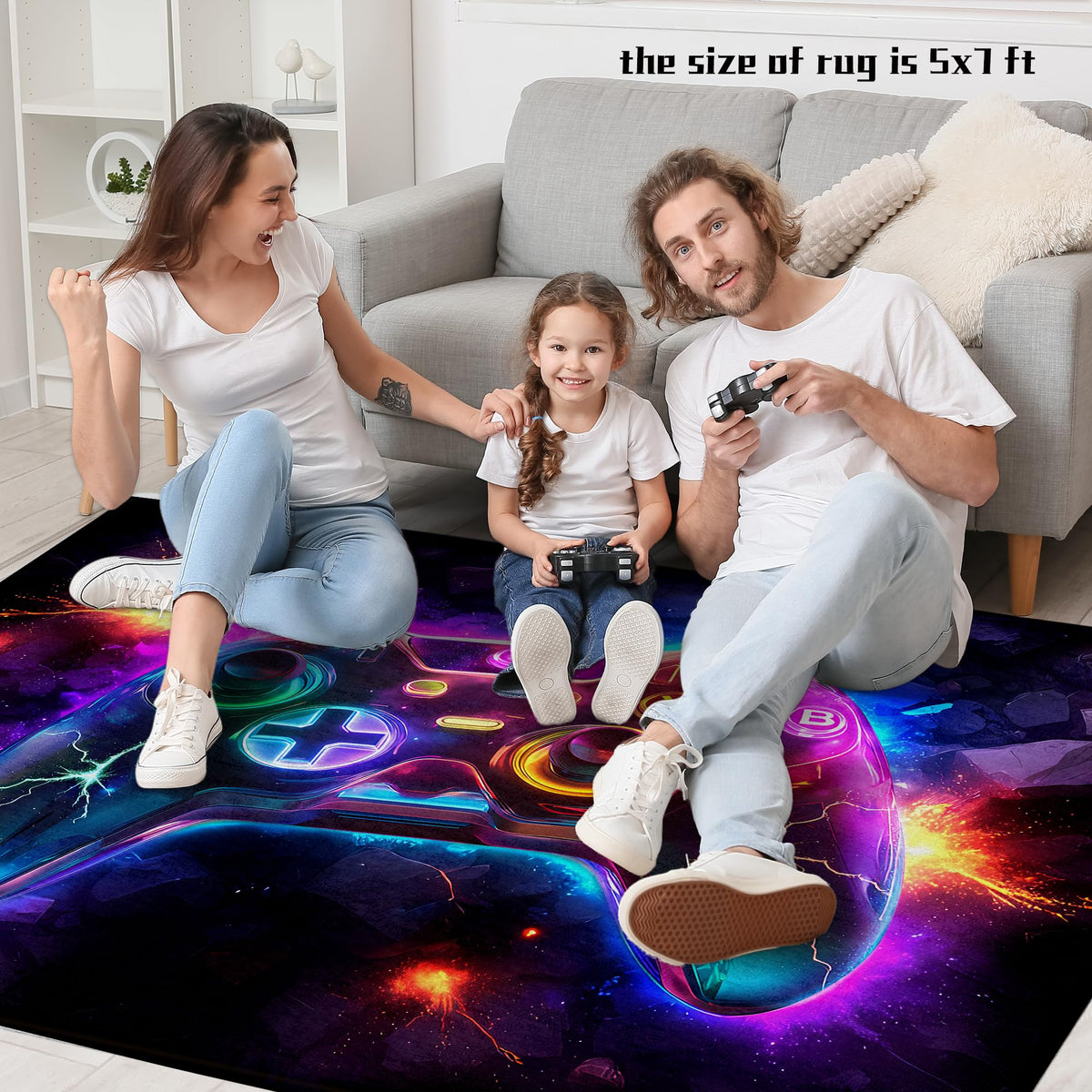 AICLIV neon gaming rug non-slip backing keeps rug steady during play