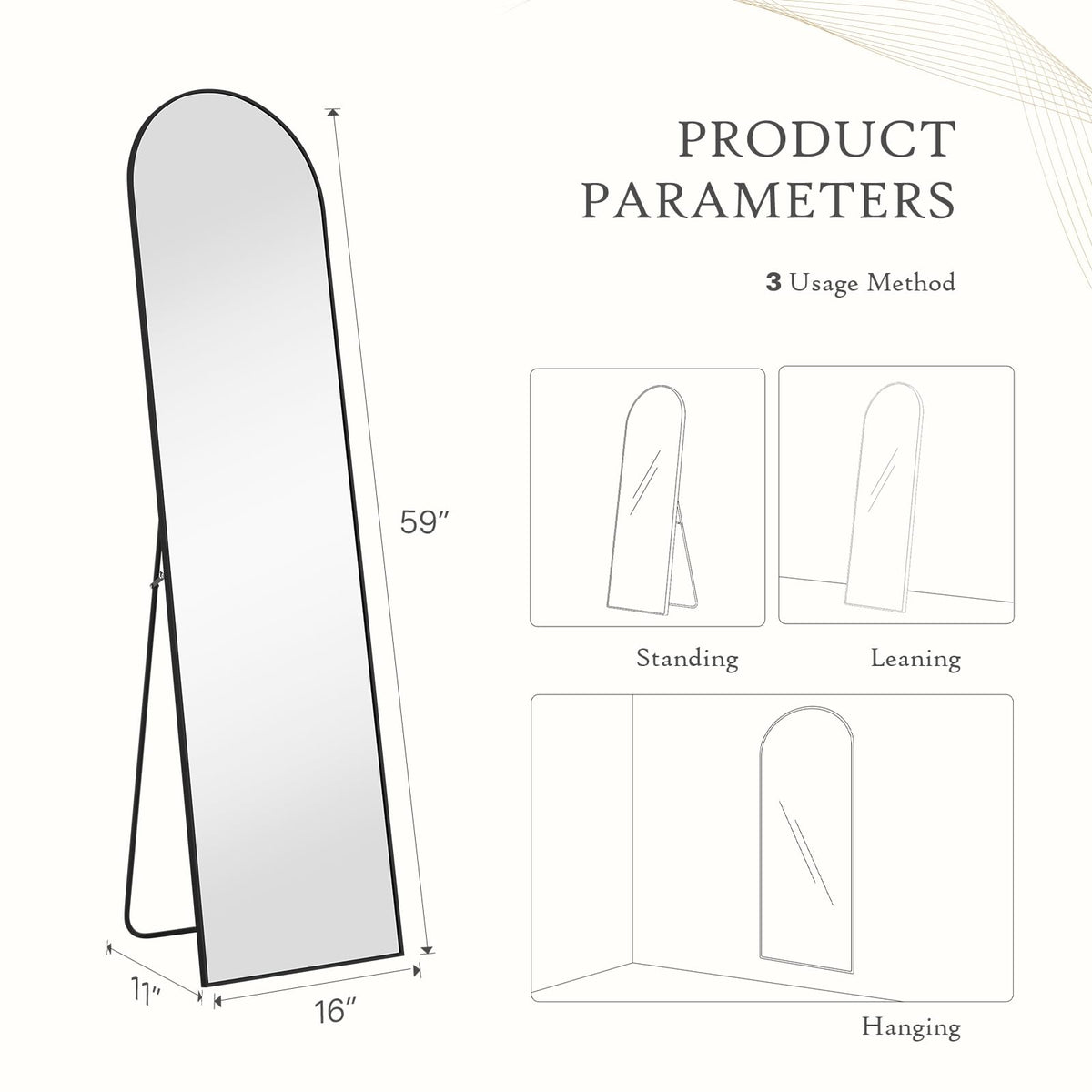 Aidoly Arched Mirror 3mm nano glass close-up highlighting sharp reflections.