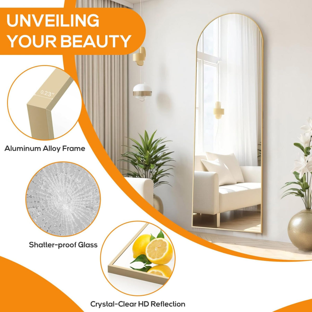 Aidoly arched mirror aluminum frame wrap adds durable style