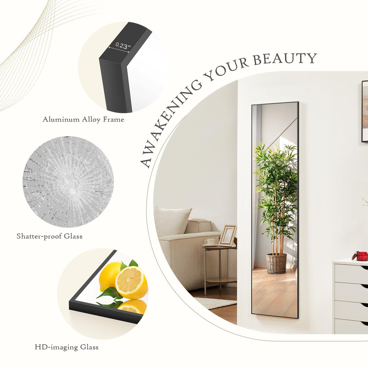 Aidoly leaning full-length mirror positioned in a stylish room setup