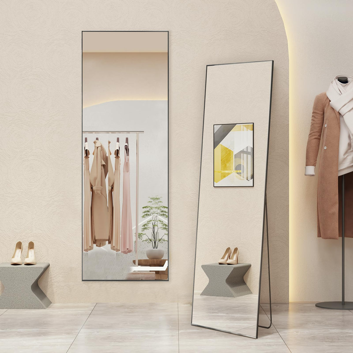 Aidoly full-length mirror on a stand showing a complete outfit view