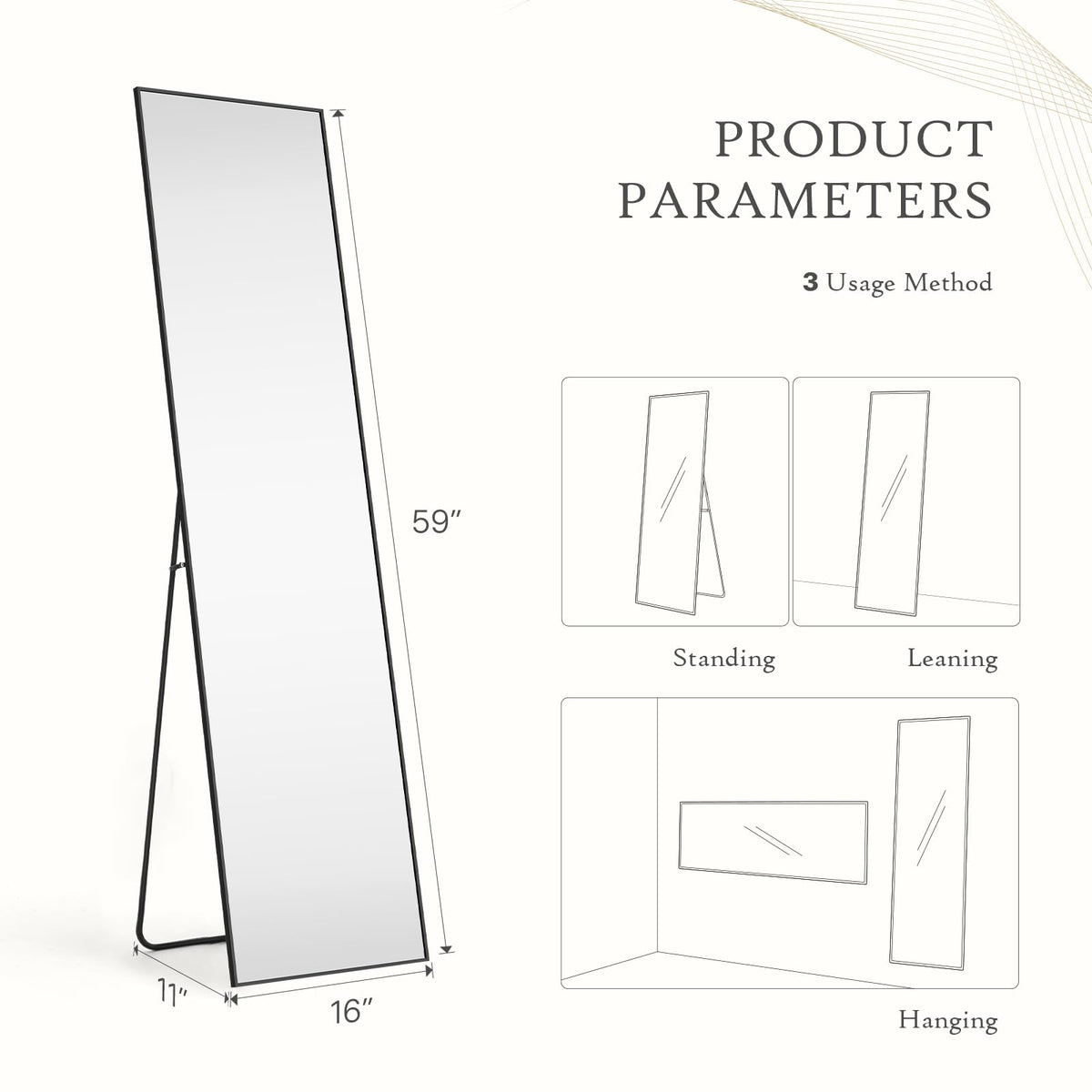 Aidoly full-length mirror mounted on the wall for space-saving use