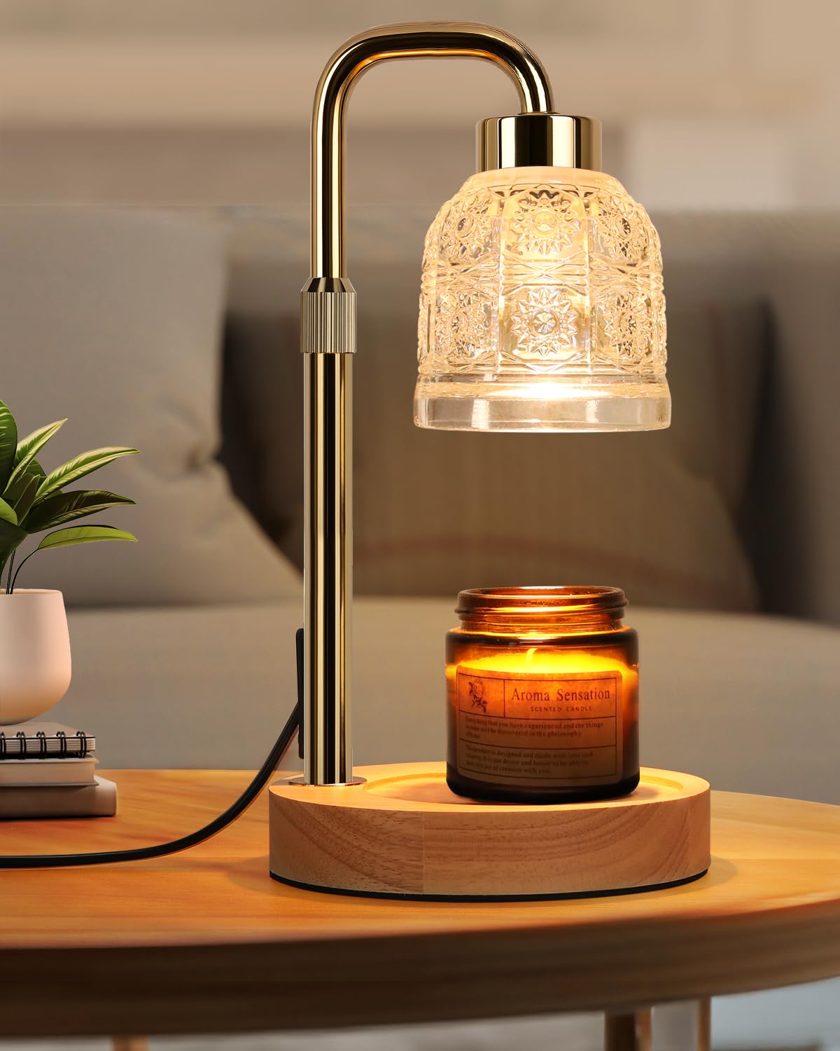 AIFEI Candle Warmer Lamp with Timer top view highlighting safe flameless fragrance release
