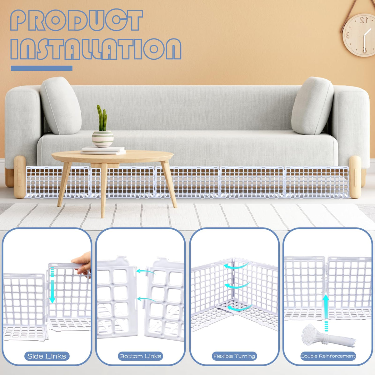 Aifong 12-piece set laid out to seal around a sofa or bed.