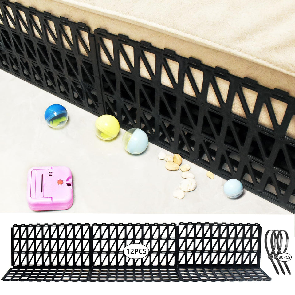 Aifong 12pc under-couch blocker kit installed under a sofa to deter pets.