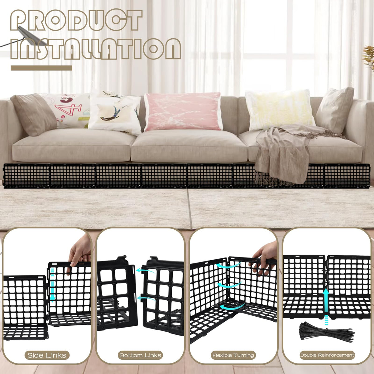 Aifong blocker assembly under sofa showing modular connection design.
