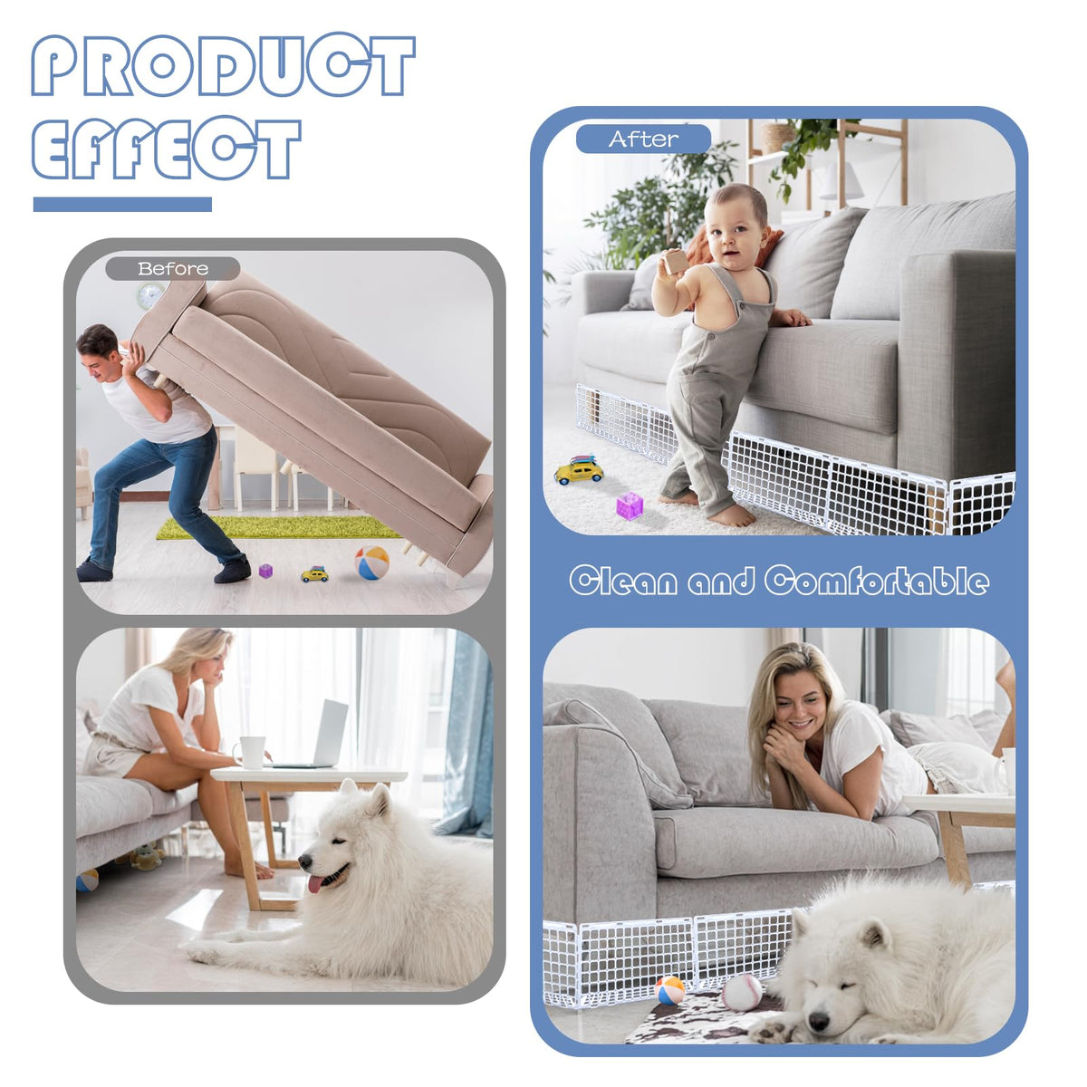 Aifong blocker installed under sofa showing barrier in place.