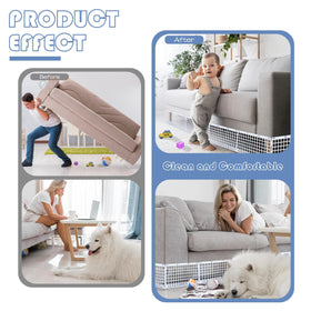 Aifong blocker installed under sofa showing barrier in place.