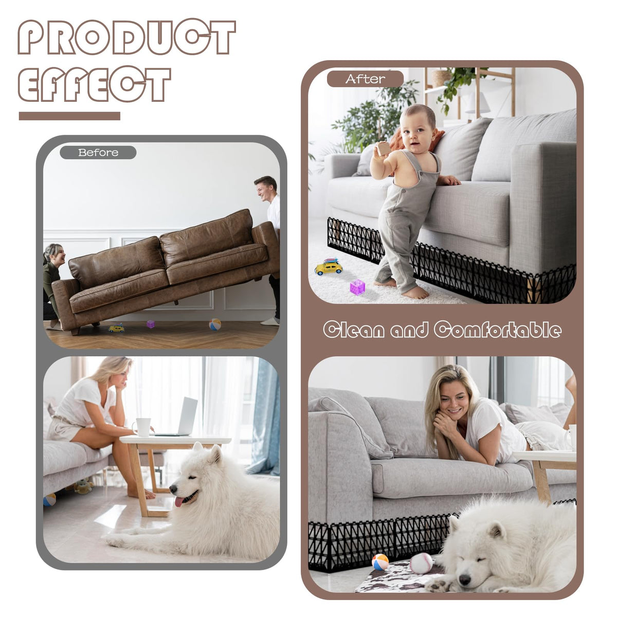 Aifong couch blocker installed on sofa for quick installation and neat look.