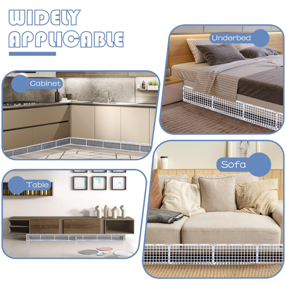 Aifong white under-couch blocker shape neatly fits under furniture.